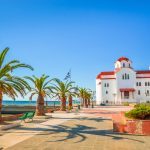 Beautiful Paralia Katerini beach and church, Greece